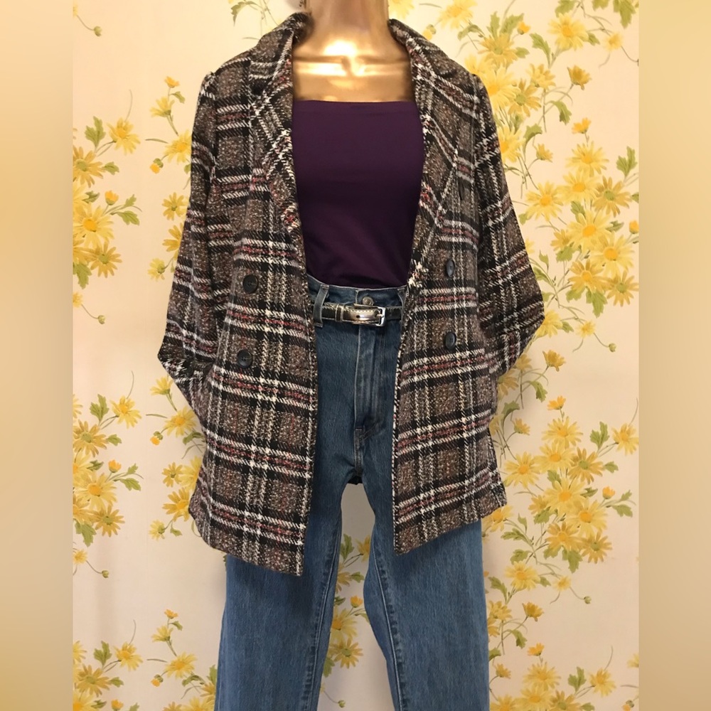 Boutique Blue B collection plaid tweed blazer brown size M - Picture 4 of 16